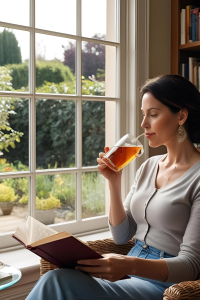 Femme qui retrouve sa place chez elle dans un intérieur apaisant